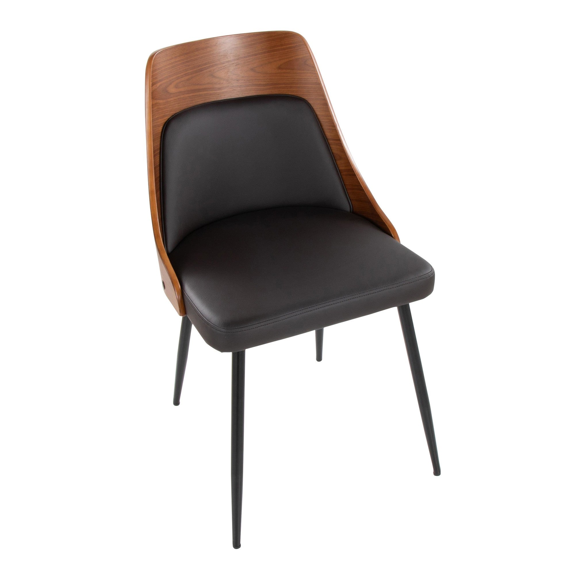 Anabelle Chair - Set of 2 - Black Metal, Walnut Wood, Brown PU