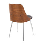 Anabelle Chair - Set of 2 - Chrome Metal, Walnut Wood, Brown PU