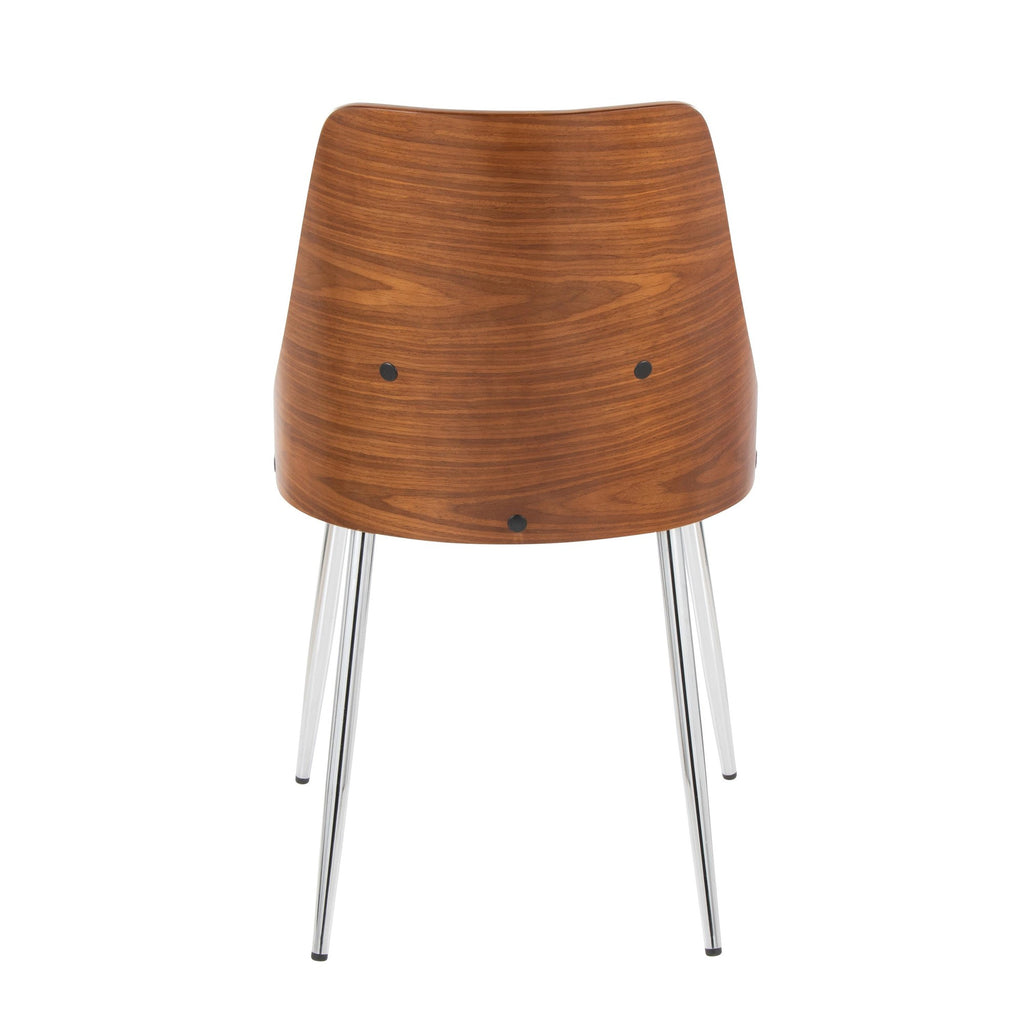 Anabelle Chair - Set of 2 - Chrome Metal, Walnut Wood, Brown PU