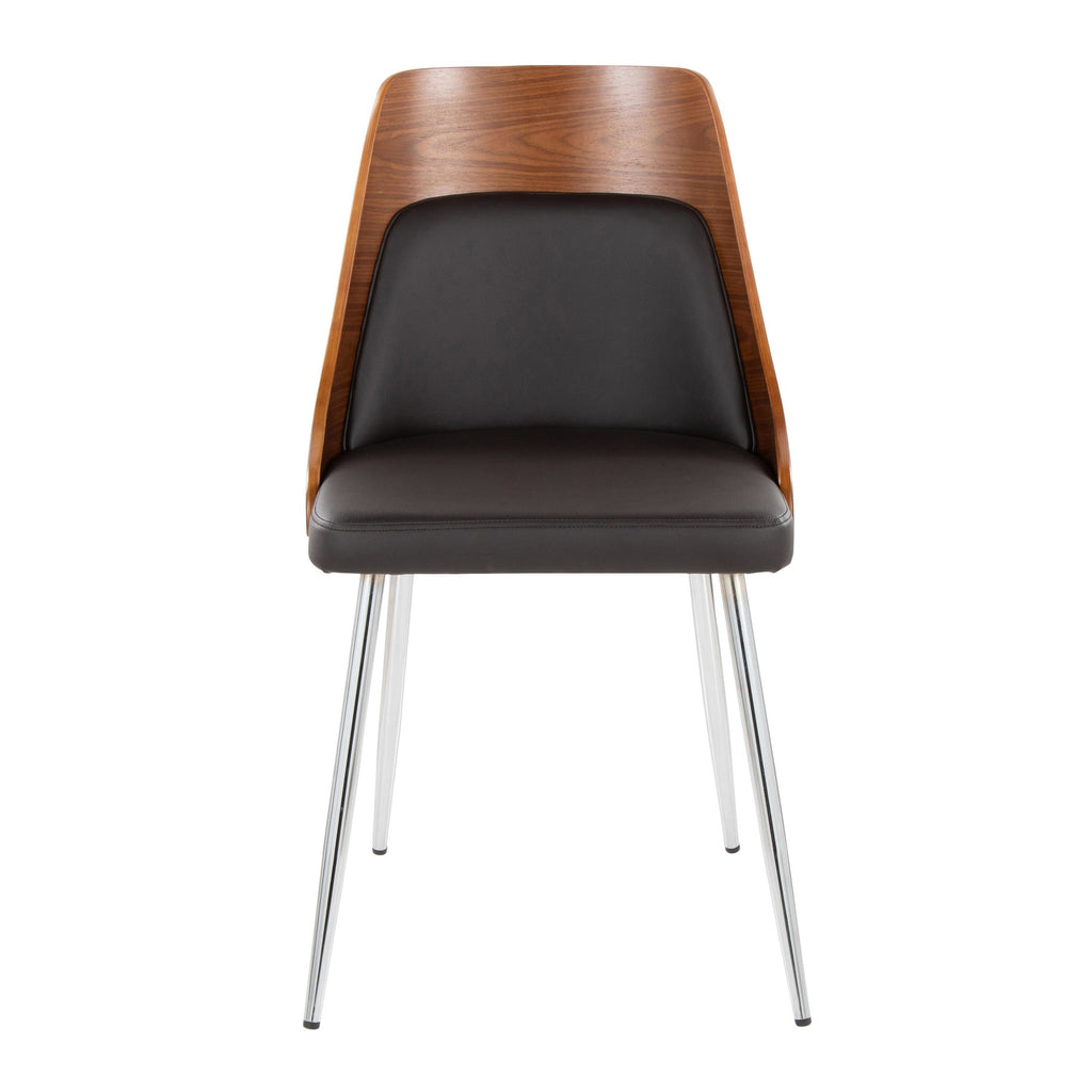 Anabelle Chair - Set of 2 - Chrome Metal, Walnut Wood, Brown PU