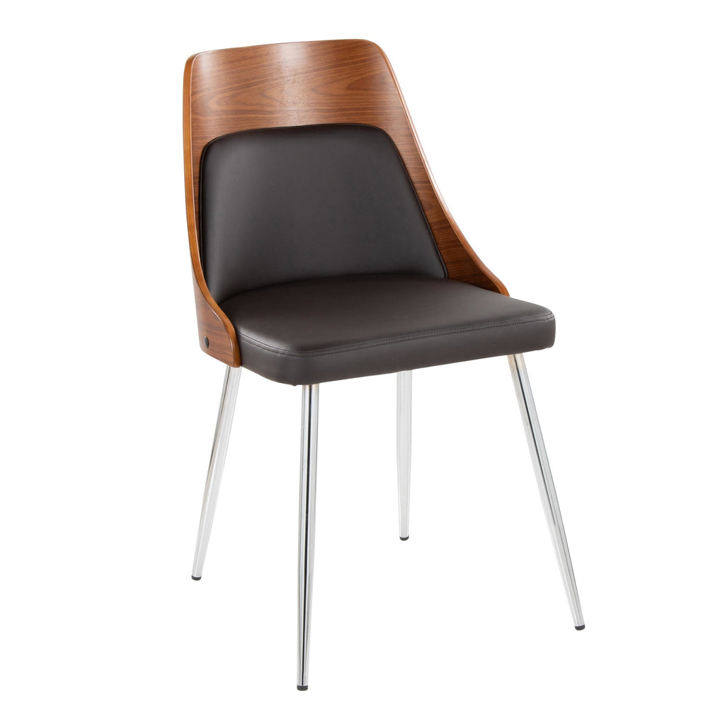 Anabelle Chair - Set of 2 - Chrome Metal, Walnut Wood, Brown PU