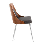 Anabelle Chair - Set of 2 - Chrome Metal, Walnut Wood, Brown PU