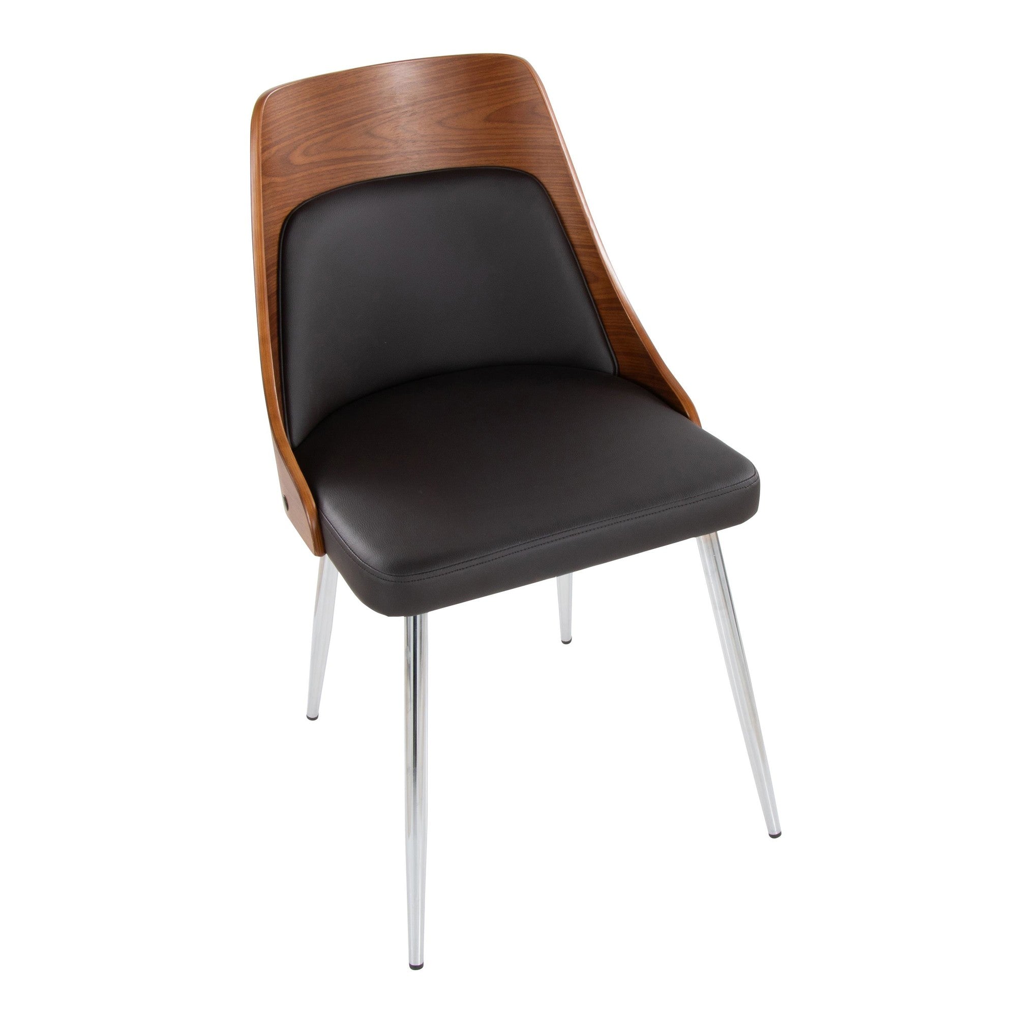 Anabelle Chair - Set of 2 - Chrome Metal, Walnut Wood, Brown PU
