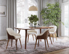 Folia-bacci Dining Set - 5 Piece - Walnut Wood, Cream Fabric