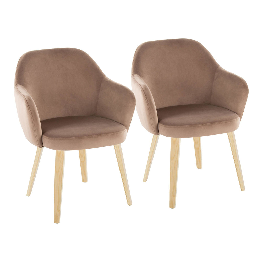 Buena Dining Chair - Set of 2 - Natural Wood, Brown Velvet
