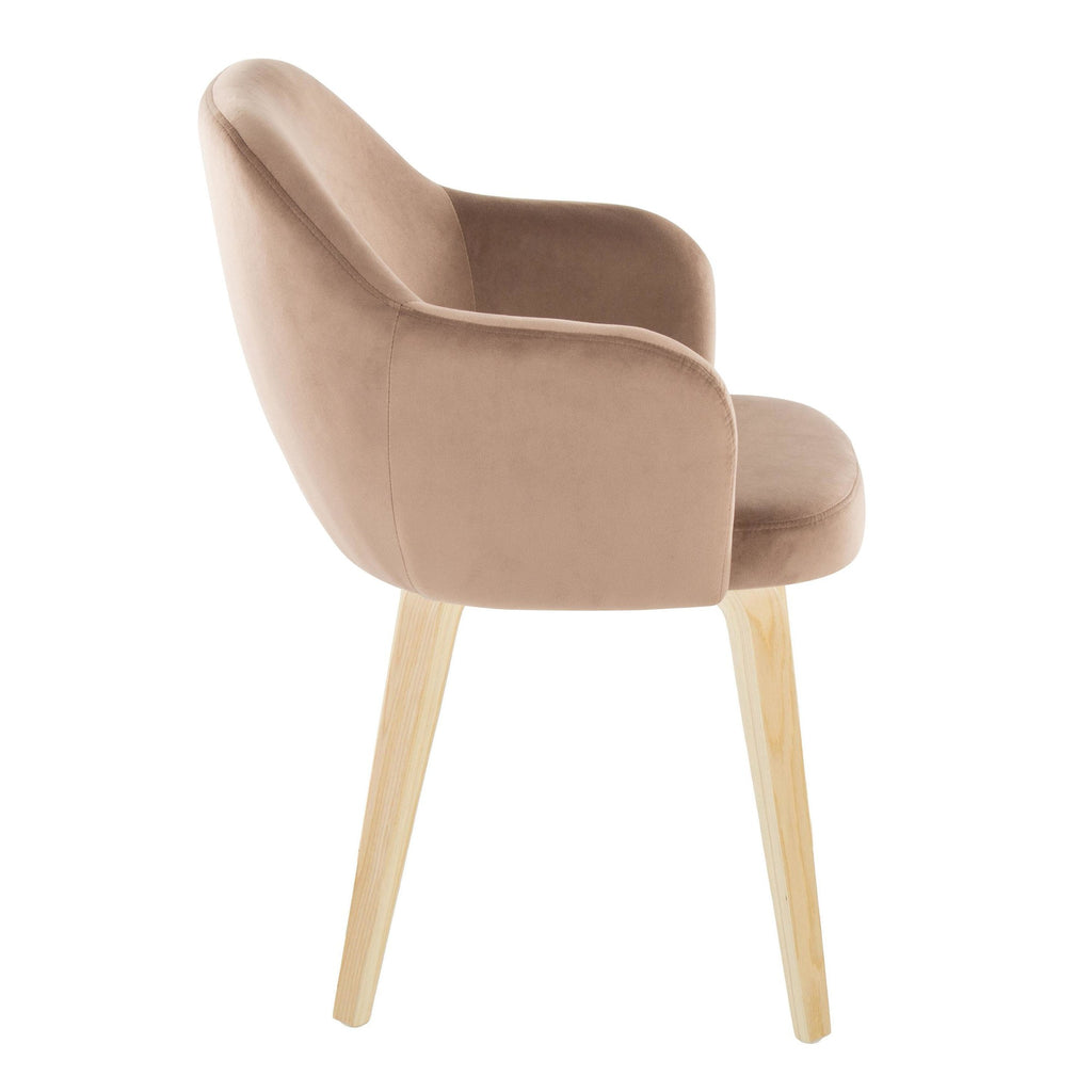 Buena Dining Chair - Set of 2 - Natural Wood, Brown Velvet