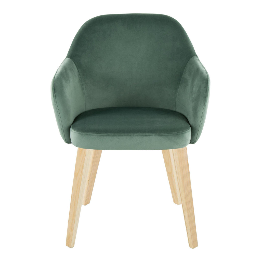 Buena Dining Chair - Set of 2 - Natural Wood, Green Velvet