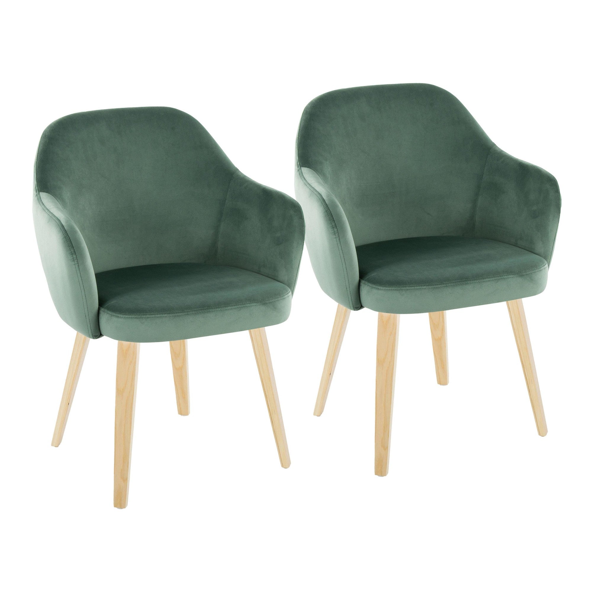 Buena Dining Chair - Set of 2 - Natural Wood, Green Velvet