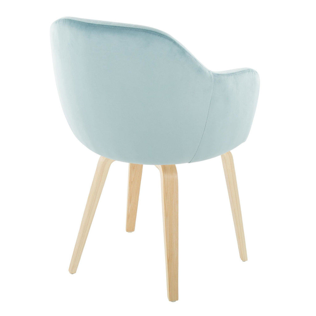 Buena Dining Chair - Set of 2 - Natural Wood, Light Blue Velvet