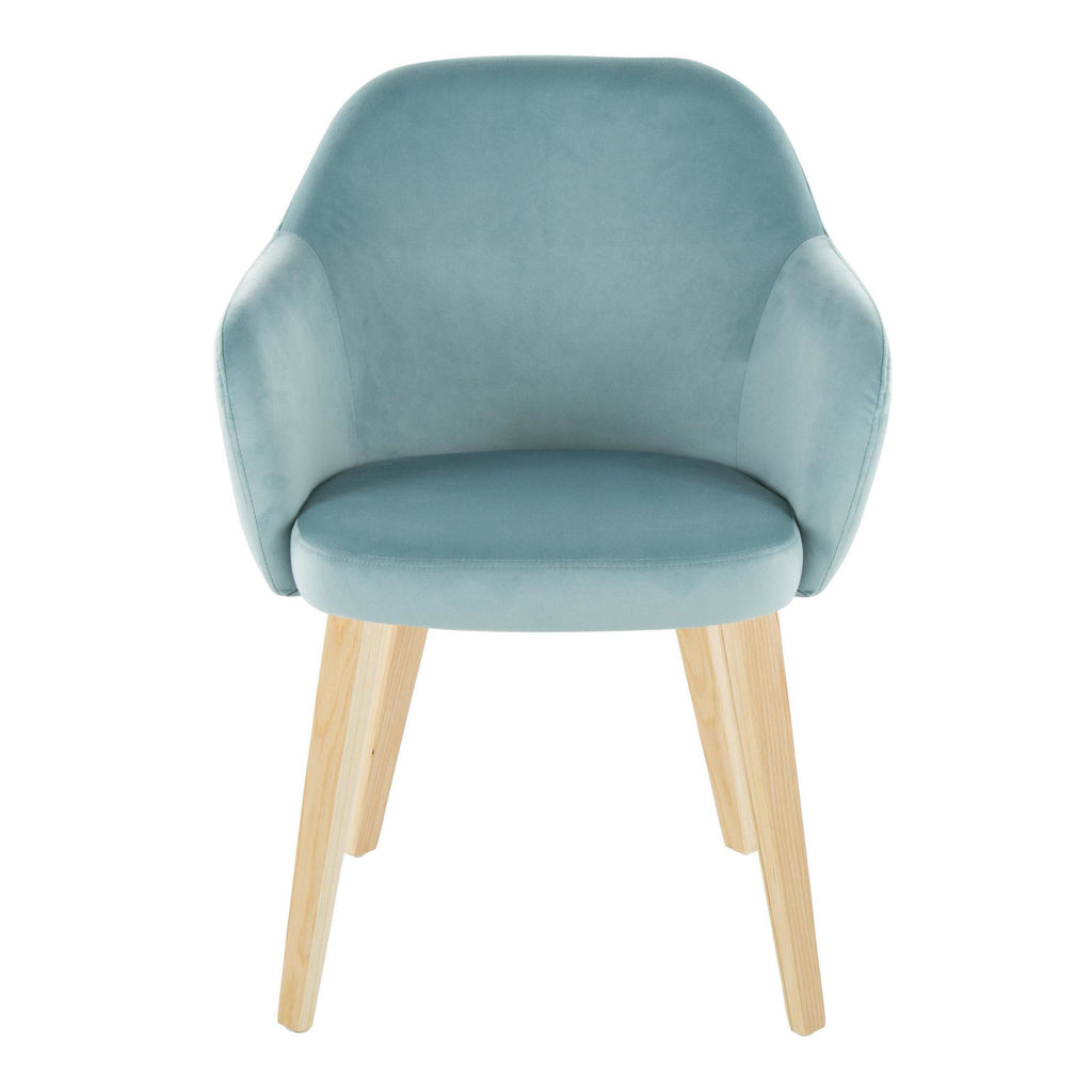Buena Dining Chair - Set of 2 - Natural Wood, Light Blue Velvet