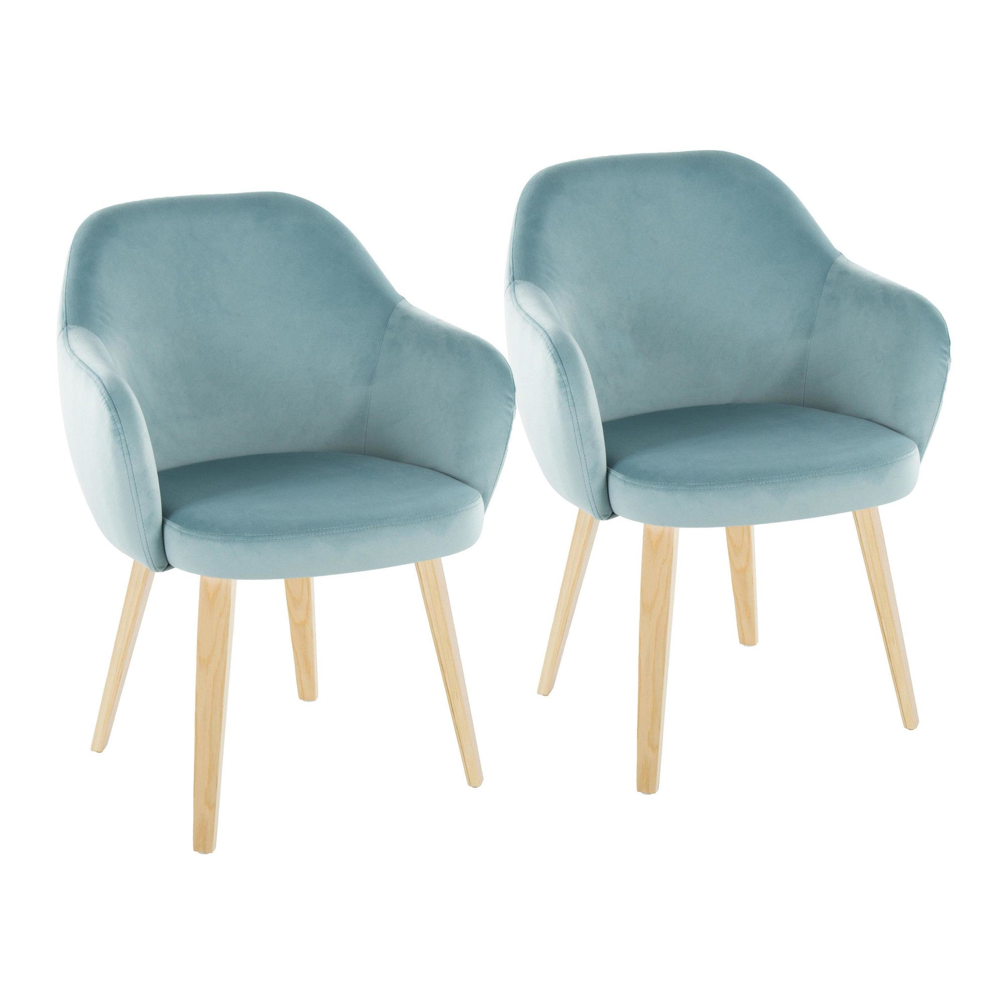 Buena Dining Chair - Set of 2 - Natural Wood, Light Blue Velvet