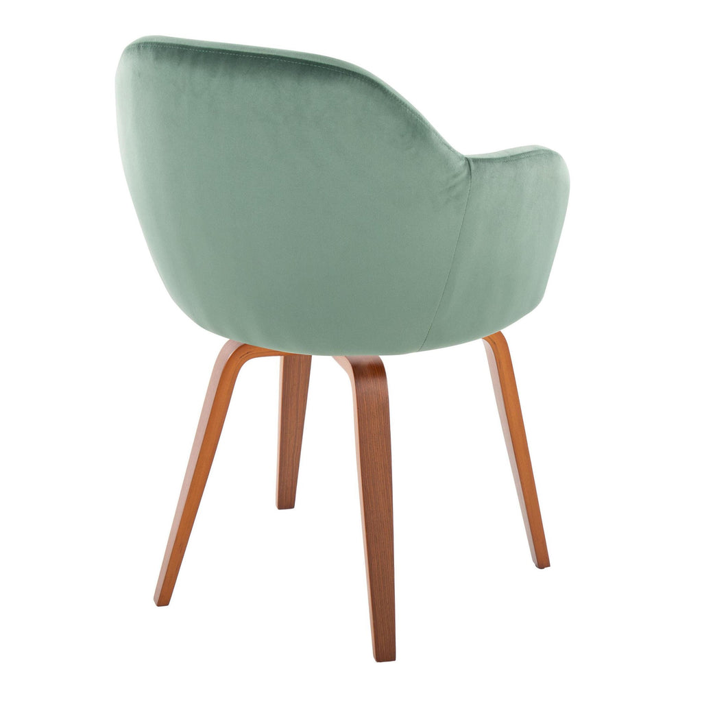 Buena Dining Chair - Set of 2 - Walnut Wood, Green Velvet