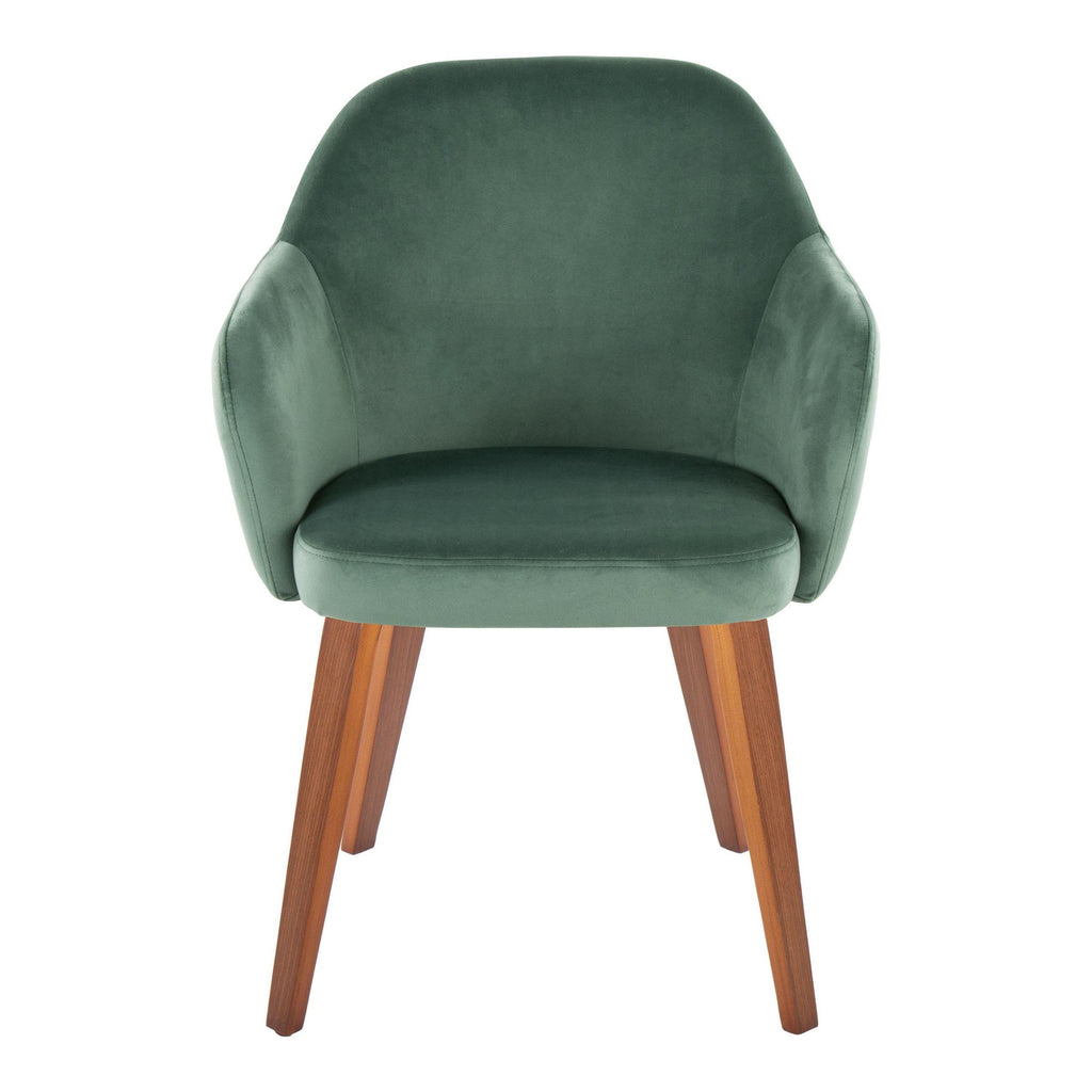 Buena Dining Chair - Set of 2 - Walnut Wood, Green Velvet