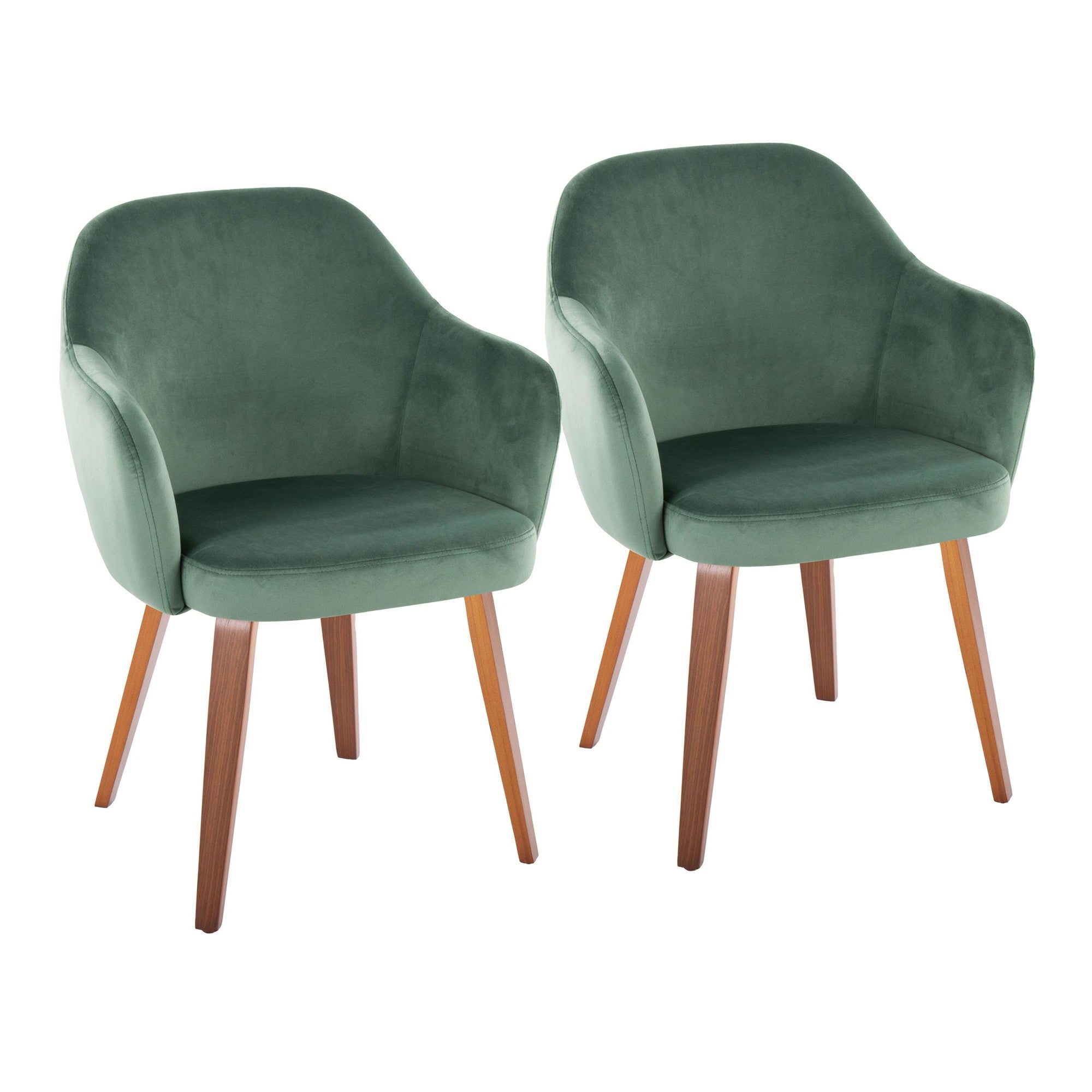 Buena Dining Chair - Set of 2 - Walnut Wood, Green Velvet