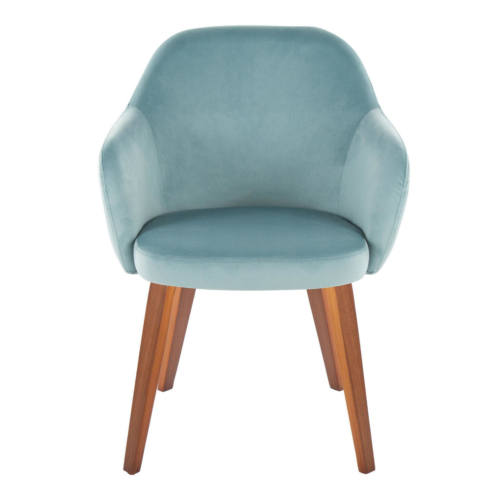 Buena Dining Chair - Set of 2 - Walnut Wood, Light Blue Velvet