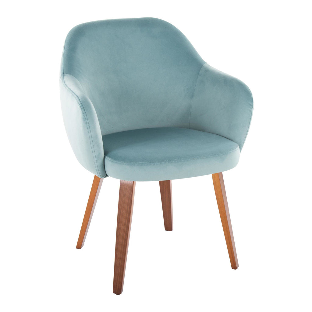 Buena Dining Chair - Set of 2 - Walnut Wood, Light Blue Velvet
