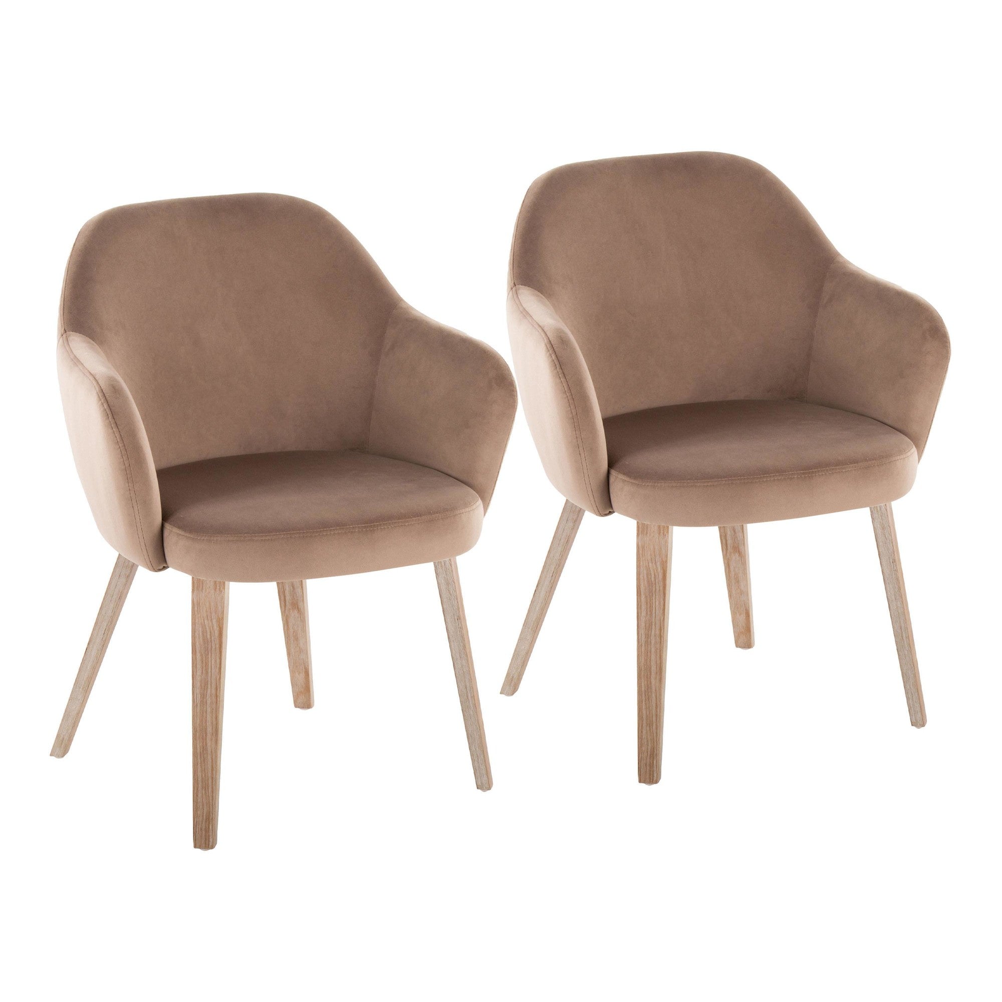 Buena Dining Chair - Set of 2 - Whitewashed Wood, Brown Velvet