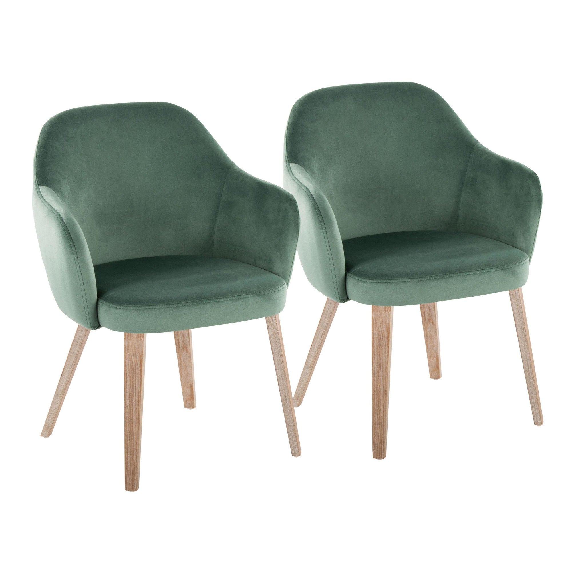 Buena Dining Chair - Set of 2 - Whitewashed Wood, Green Velvet