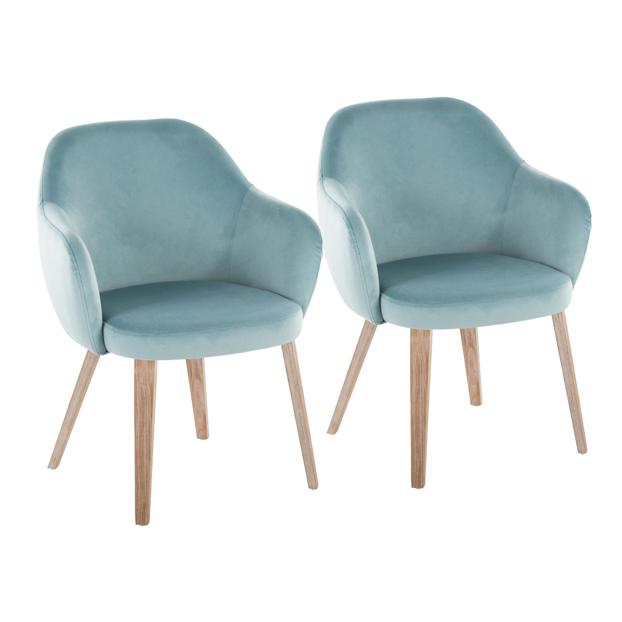 Buena Dining Chair - Set of 2 - Whitewashed Wood, Light Blue Velvet