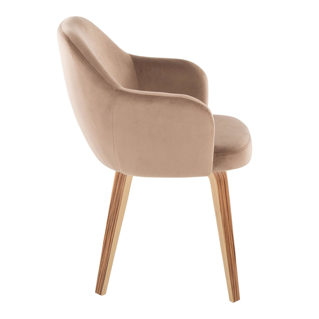 Buena Dining Chair - Set of 2 - Zebra Wood, Brown Velvet