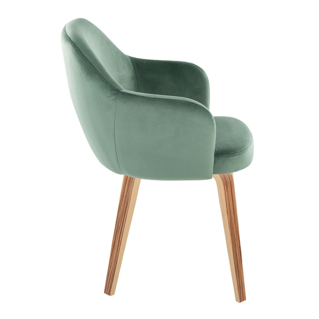 Buena Dining Chair - Set of 2 - Zebra Wood, Green Velvet