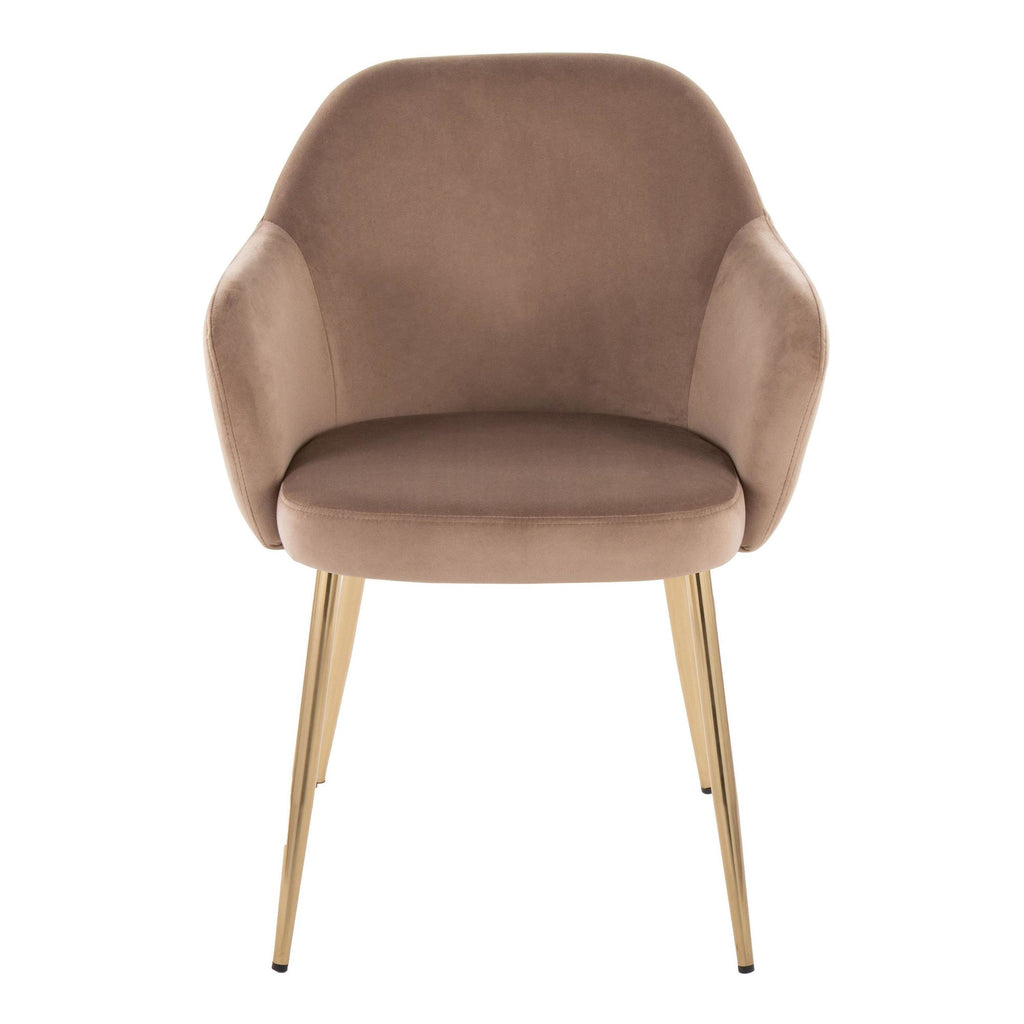 Buena Dining Chair - Set of 2 - Gold Metal, Brown Velvet