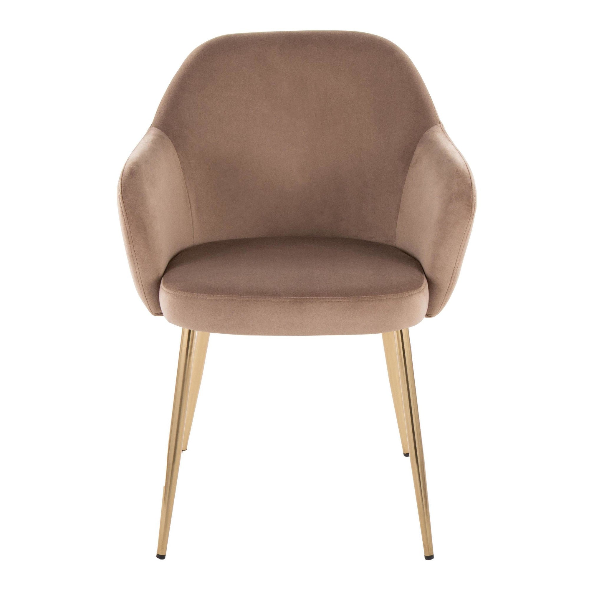 Buena Dining Chair - Set of 2 - Gold Metal, Brown Velvet