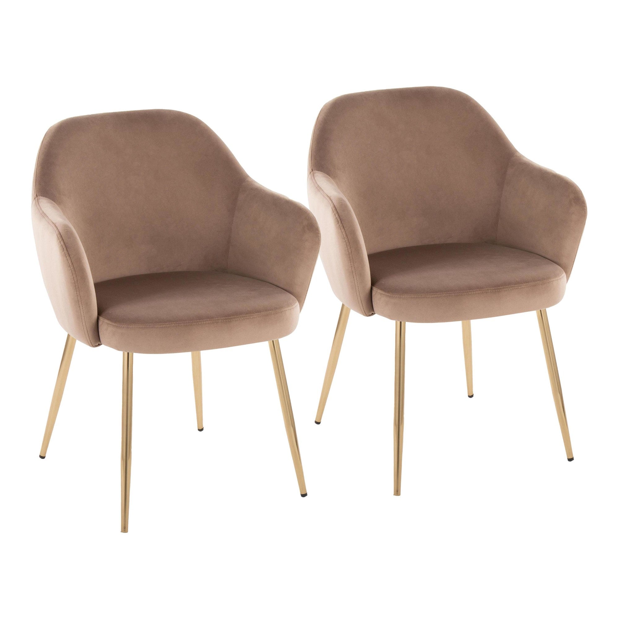 Buena Dining Chair - Set of 2 - Gold Metal, Brown Velvet