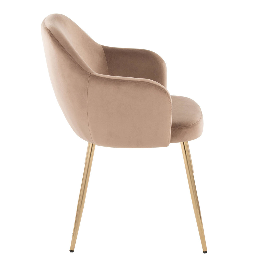 Buena Dining Chair - Set of 2 - Gold Metal, Brown Velvet