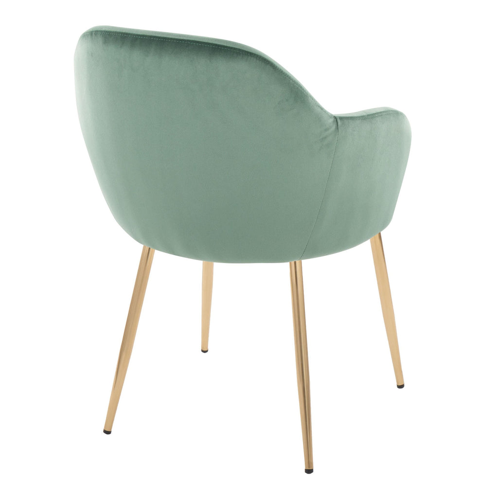 Buena Dining Chair - Set of 2 - Gold Metal, Green Velvet