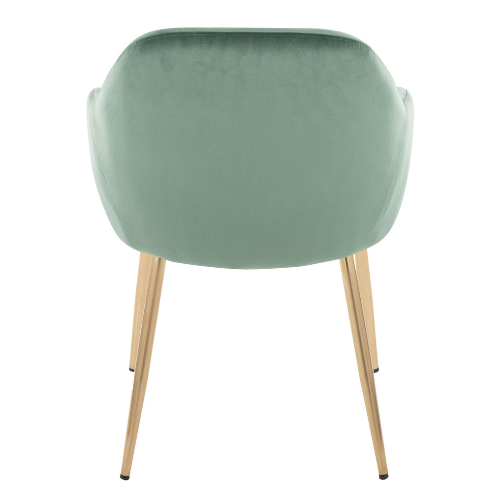 Buena Dining Chair - Set of 2 - Gold Metal, Green Velvet