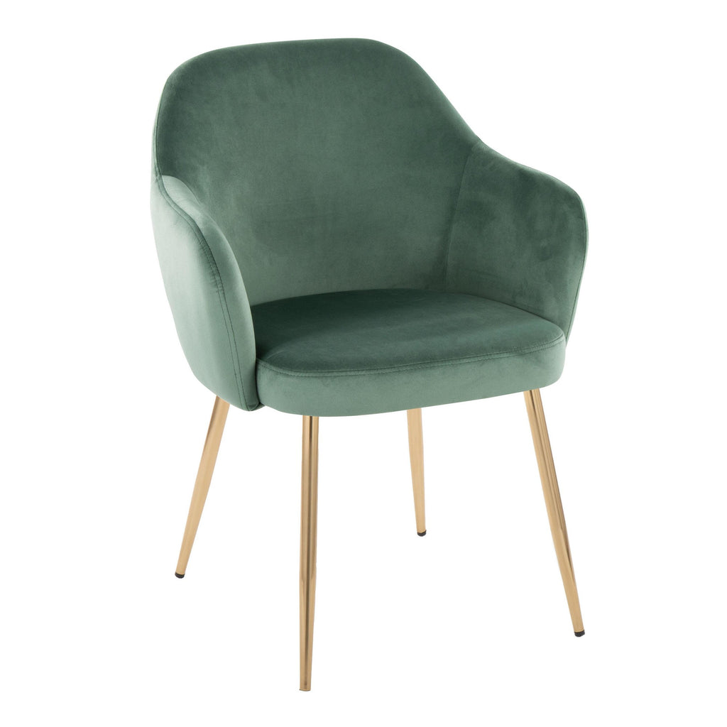 Buena Dining Chair - Set of 2 - Gold Metal, Green Velvet