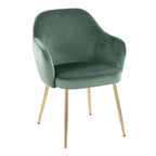 Buena Dining Chair - Set of 2 - Gold Metal, Green Velvet