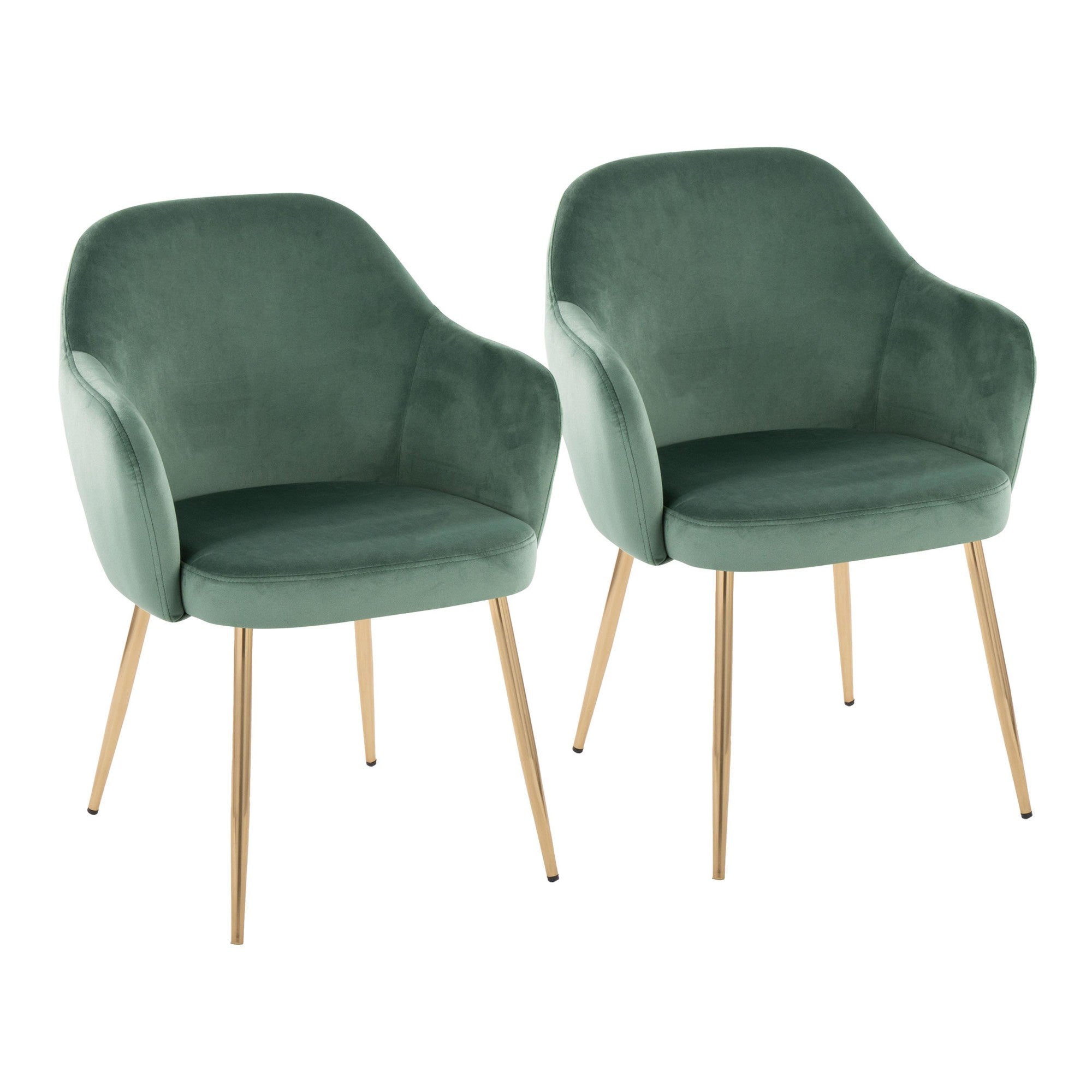 Buena Dining Chair - Set of 2 - Gold Metal, Green Velvet