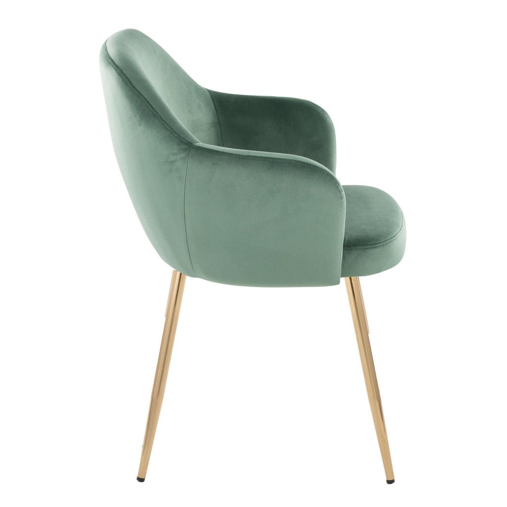 Buena Dining Chair - Set of 2 - Gold Metal, Green Velvet