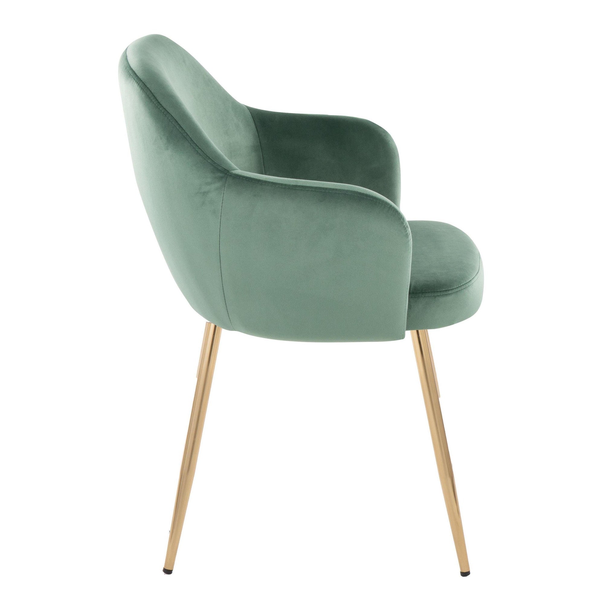 Buena Dining Chair - Set of 2 - Gold Metal, Green Velvet