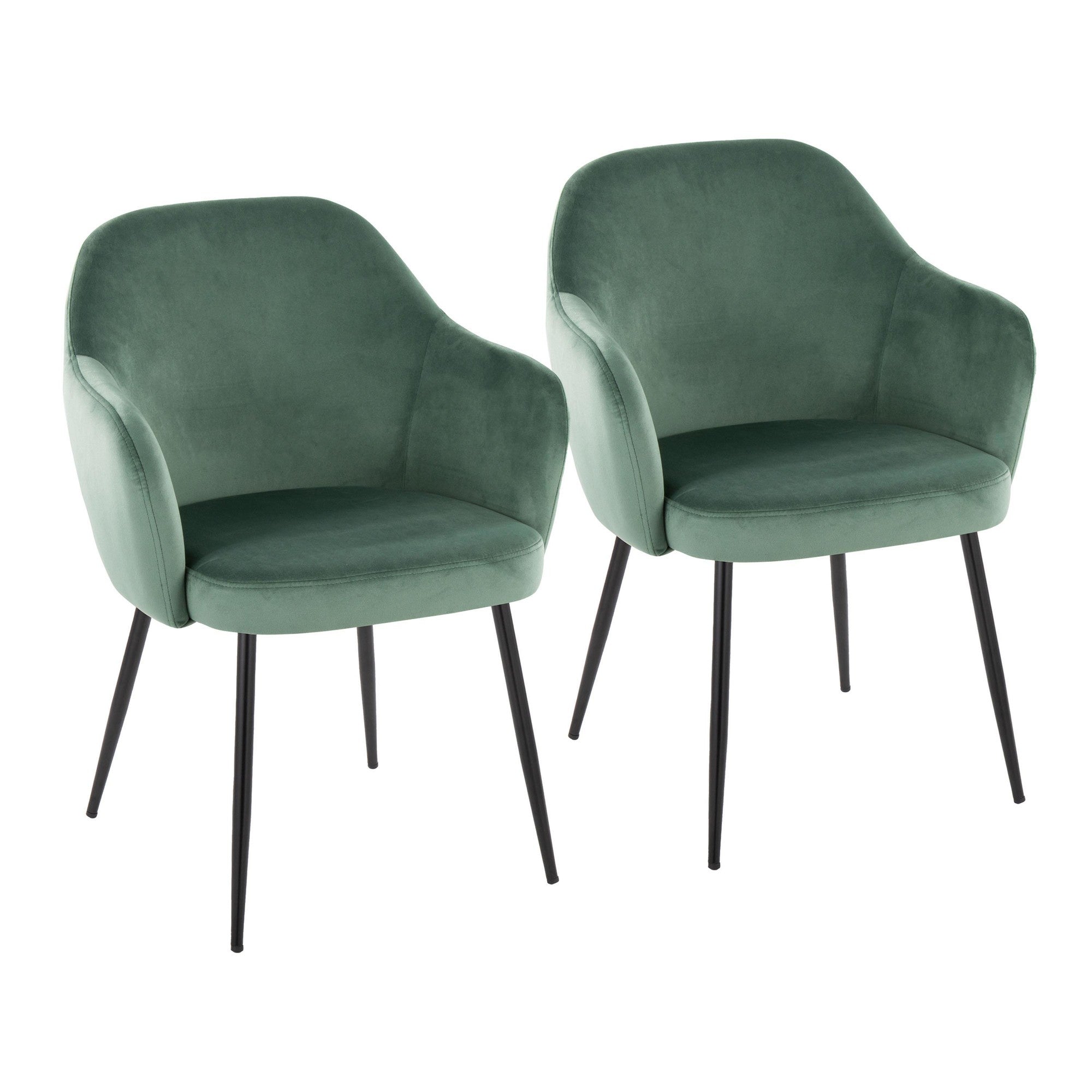 Buena Dining Chair - Set of 2 - Black Metal, Green Velvet