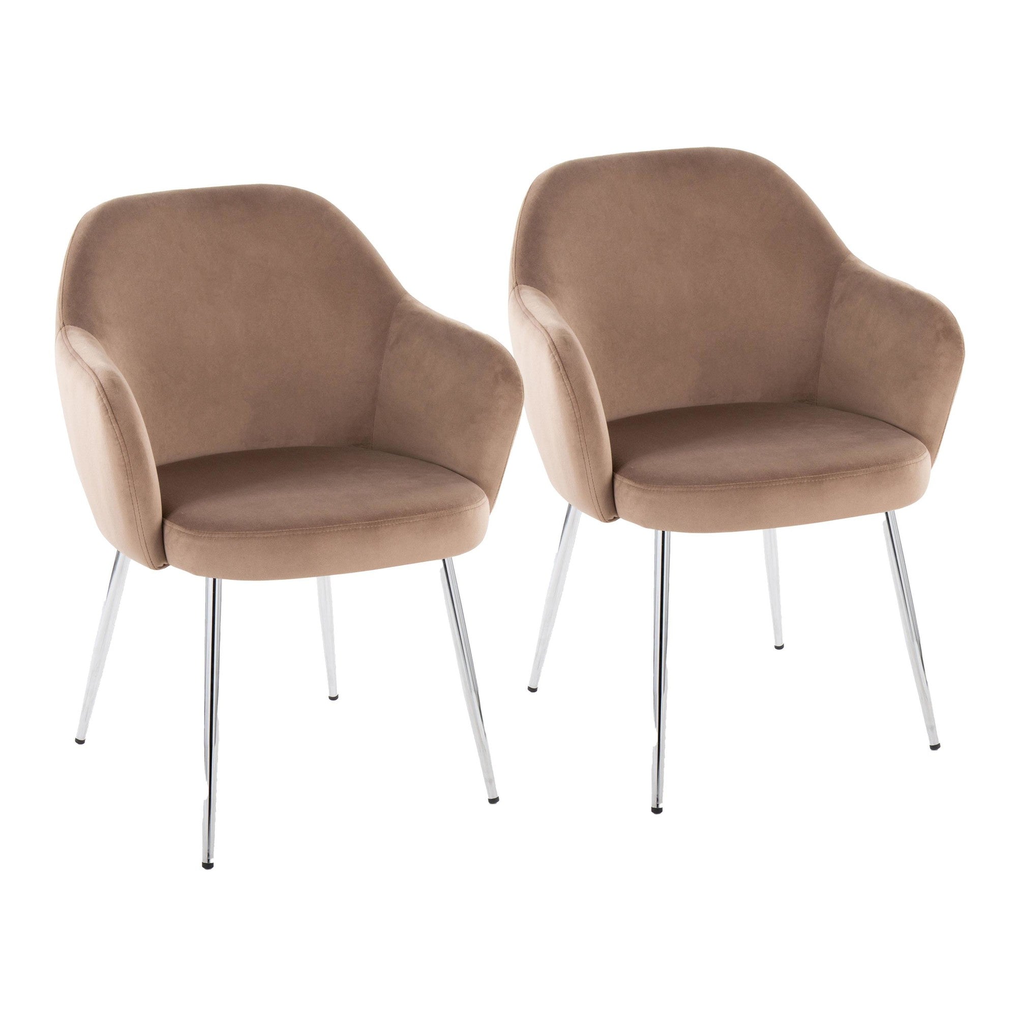 Buena Dining Chair - Set of 2 - Chrome Metal, Brown Velvet