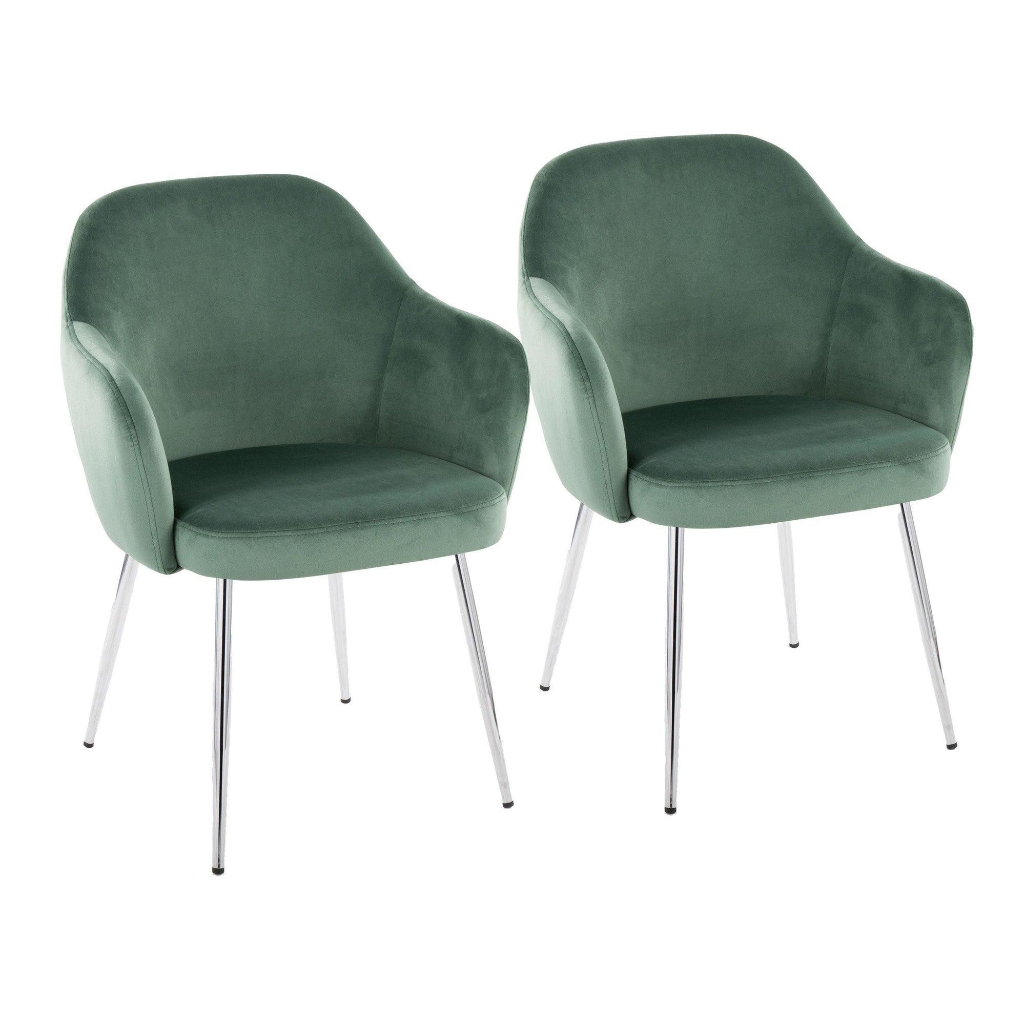 Buena Dining Chair - Set of 2 - Chrome Metal, Green Velvet