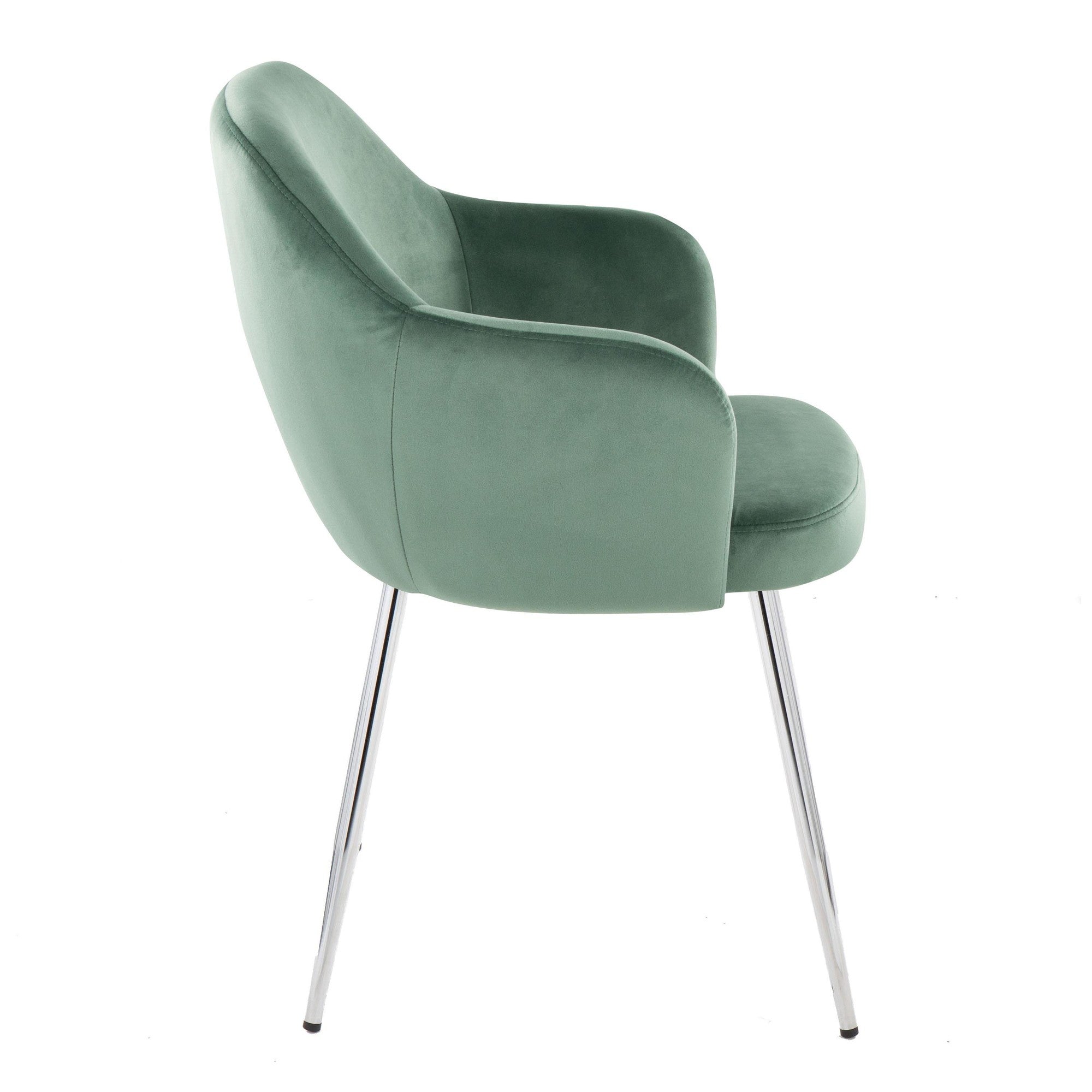 Buena Dining Chair - Set of 2 - Chrome Metal, Green Velvet