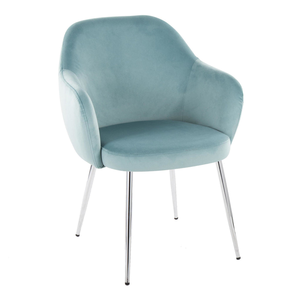 Buena Dining Chair - Set of 2 - Chrome Metal, Light Blue Velvet