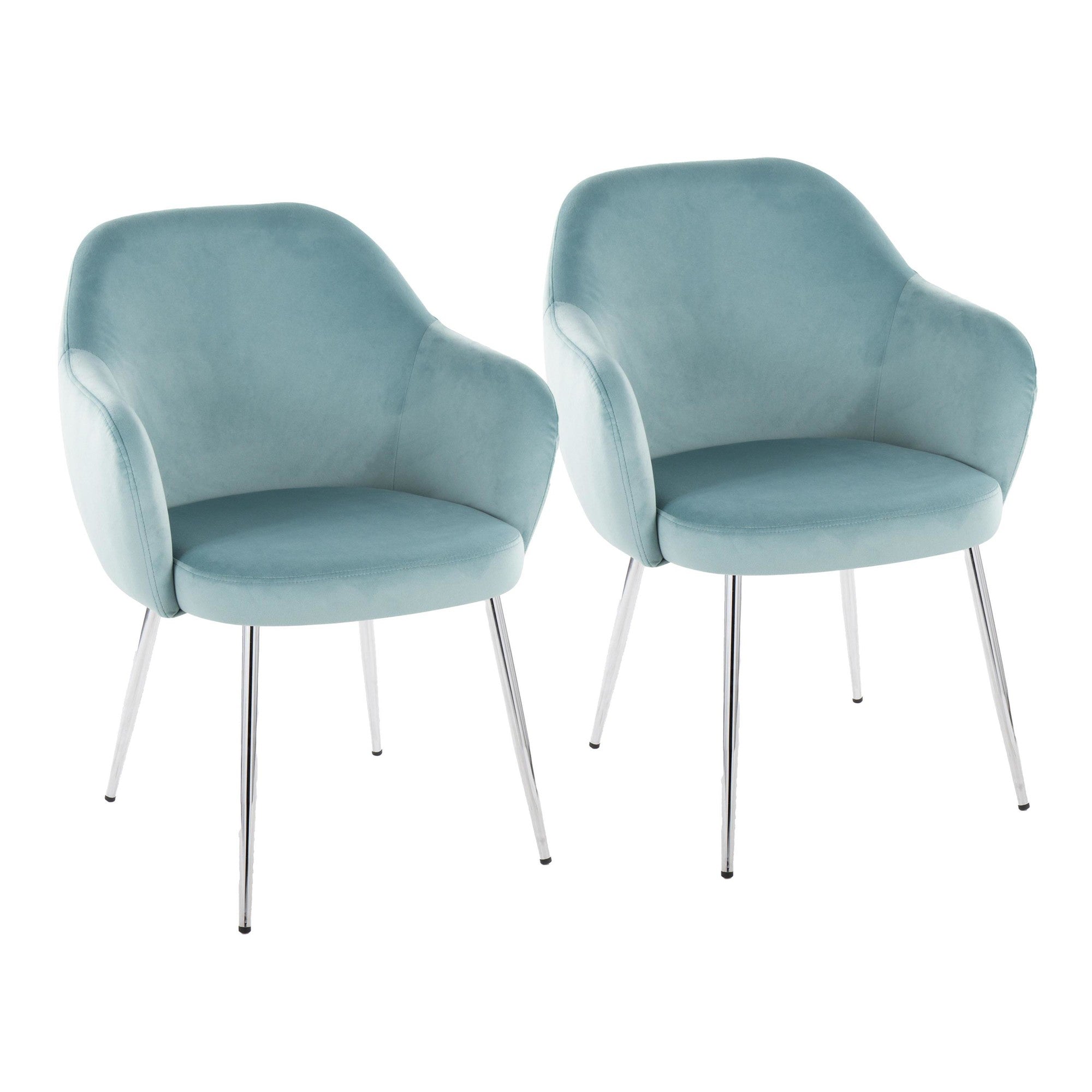 Buena Dining Chair - Set of 2 - Chrome Metal, Light Blue Velvet