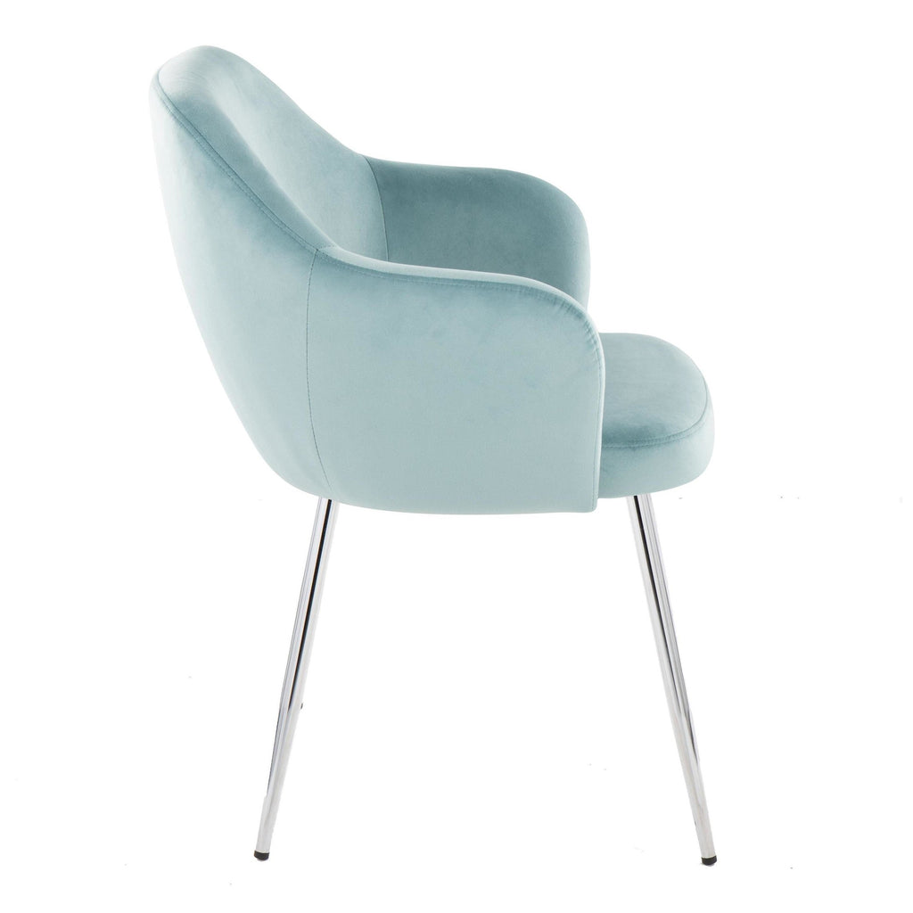 Buena Dining Chair - Set of 2 - Chrome Metal, Light Blue Velvet