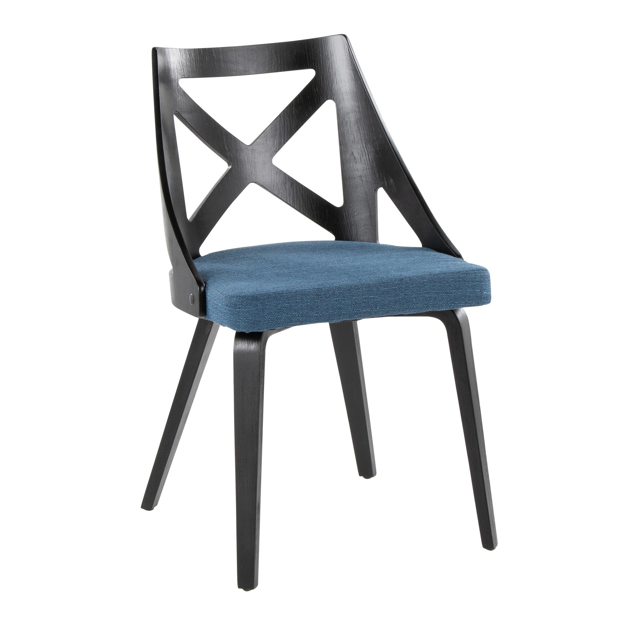 Charlotte Chair - Set of 2 - Black Wood, Blue Fabric