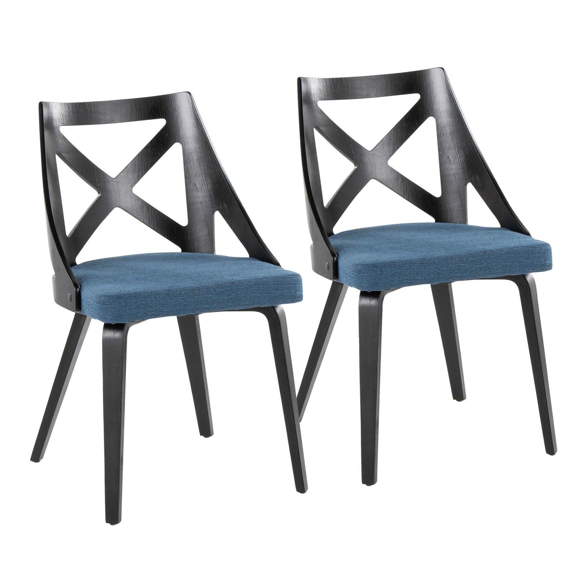 Charlotte Chair - Set of 2 - Black Wood, Blue Fabric