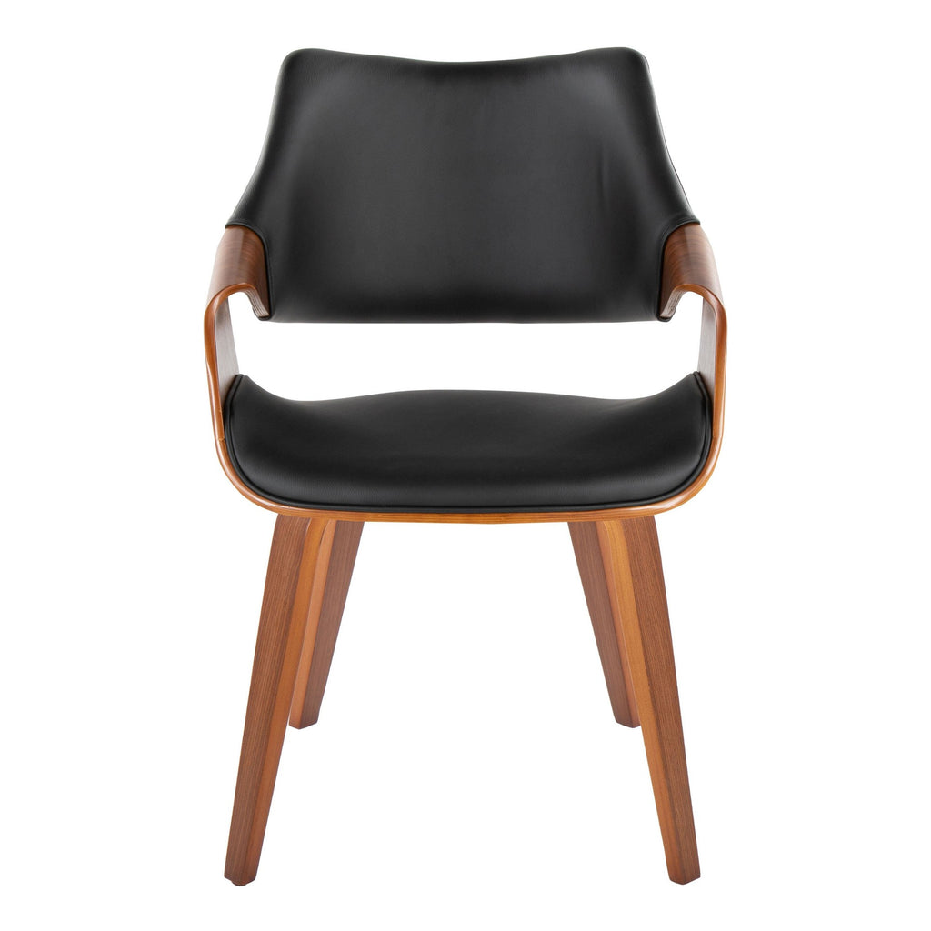 Curvo High Back Chair - Set of 2 - Walnut Wood, Black PU