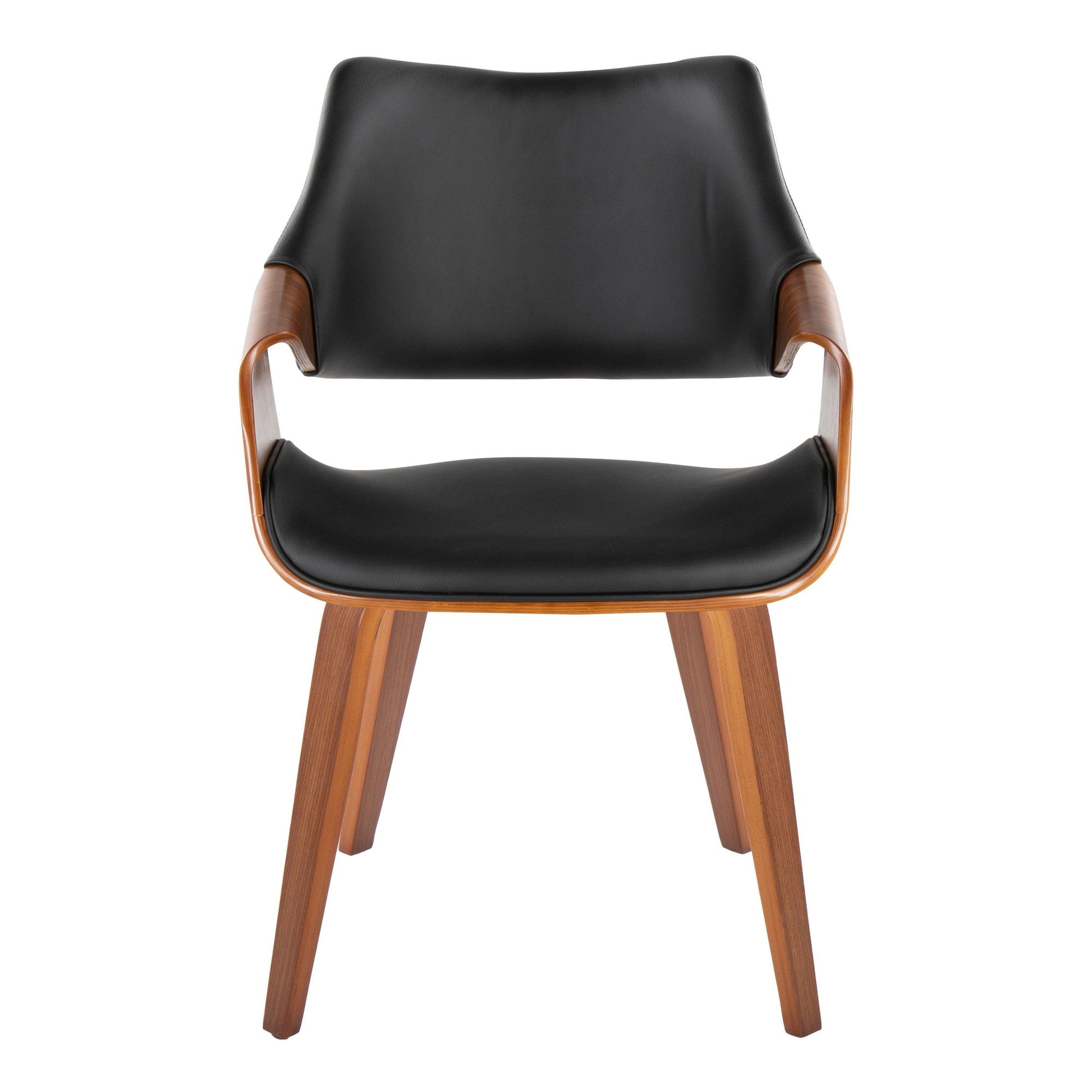 Curvo High Back Chair - Set of 2 - Walnut Wood, Black PU