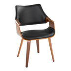 Curvo High Back Chair - Set of 2 - Walnut Wood, Black PU