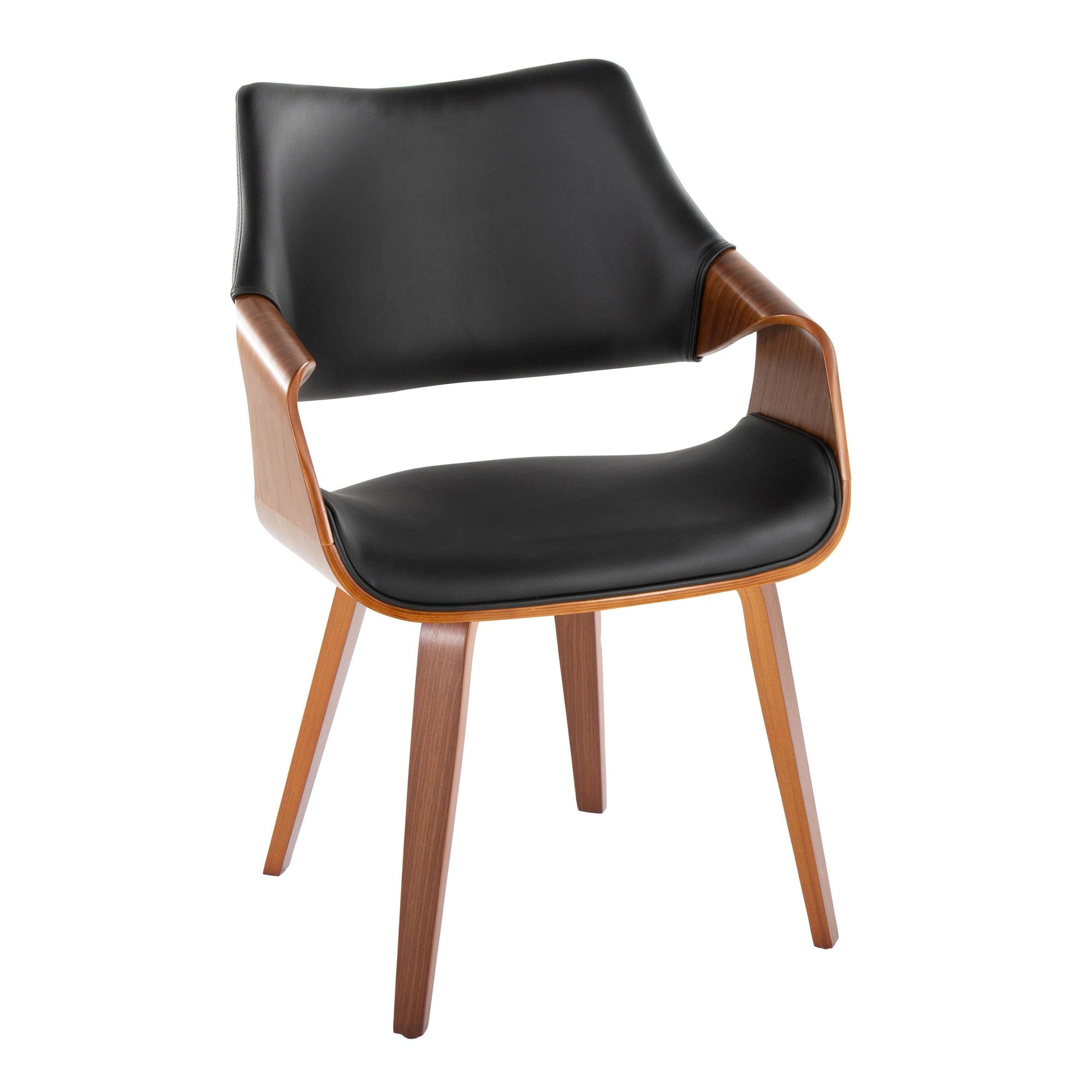 Curvo High Back Chair - Set of 2 - Walnut Wood, Black PU