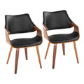 Curvo High Back Chair - Set of 2 - Walnut Wood, Black PU